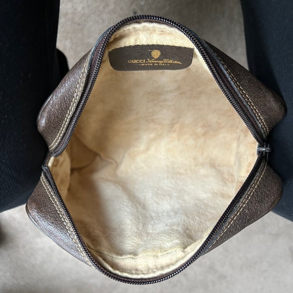 GUCCI GG Supreme Web Sherry Line Clutch Pouch Brown Taupe - Picture 10 of 14